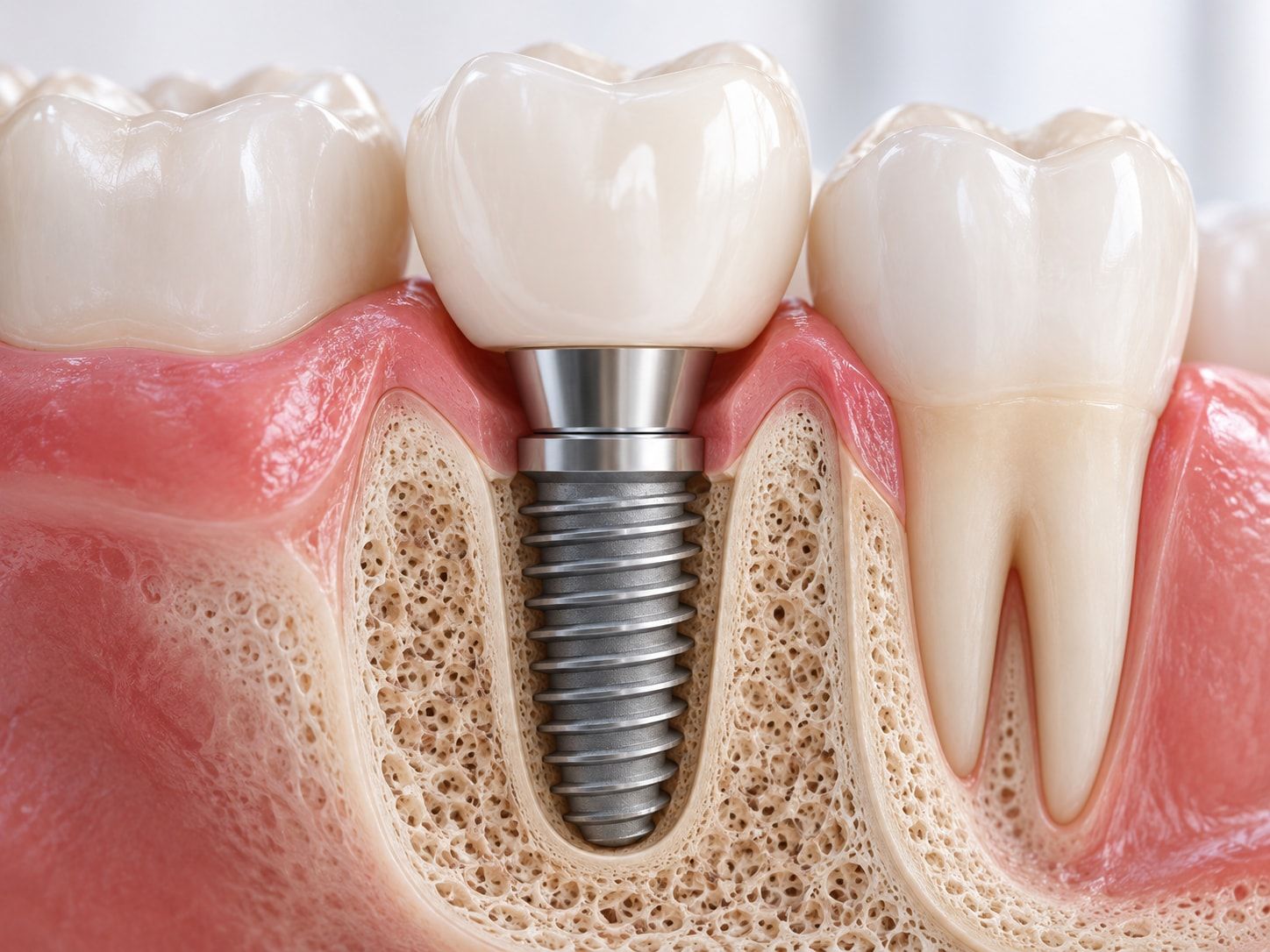 Modelo de implante dentário com coroa sobre pino de titânio